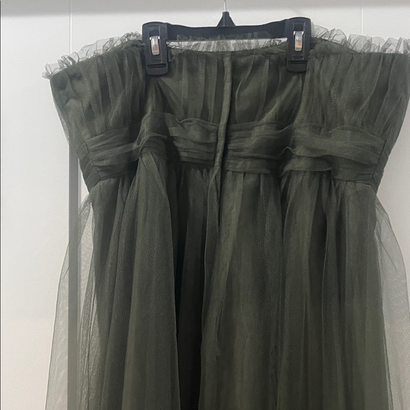 Strapless Olive Green Tulle Evening Gown Prom Worn once EUC Alfred Angelo Sz 14 - Picture 12 of 14